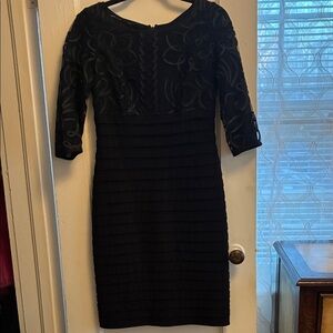 Adrianna Papell Black Textured Long Sleeve Dress
